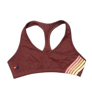Aviator Nation Maroon Sports Bra with Pastel Stripes